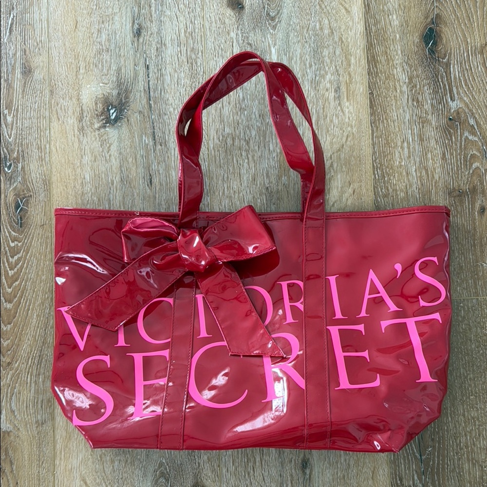 Victoria's Secret Pink and Red Tote Bag with Glossy Finish